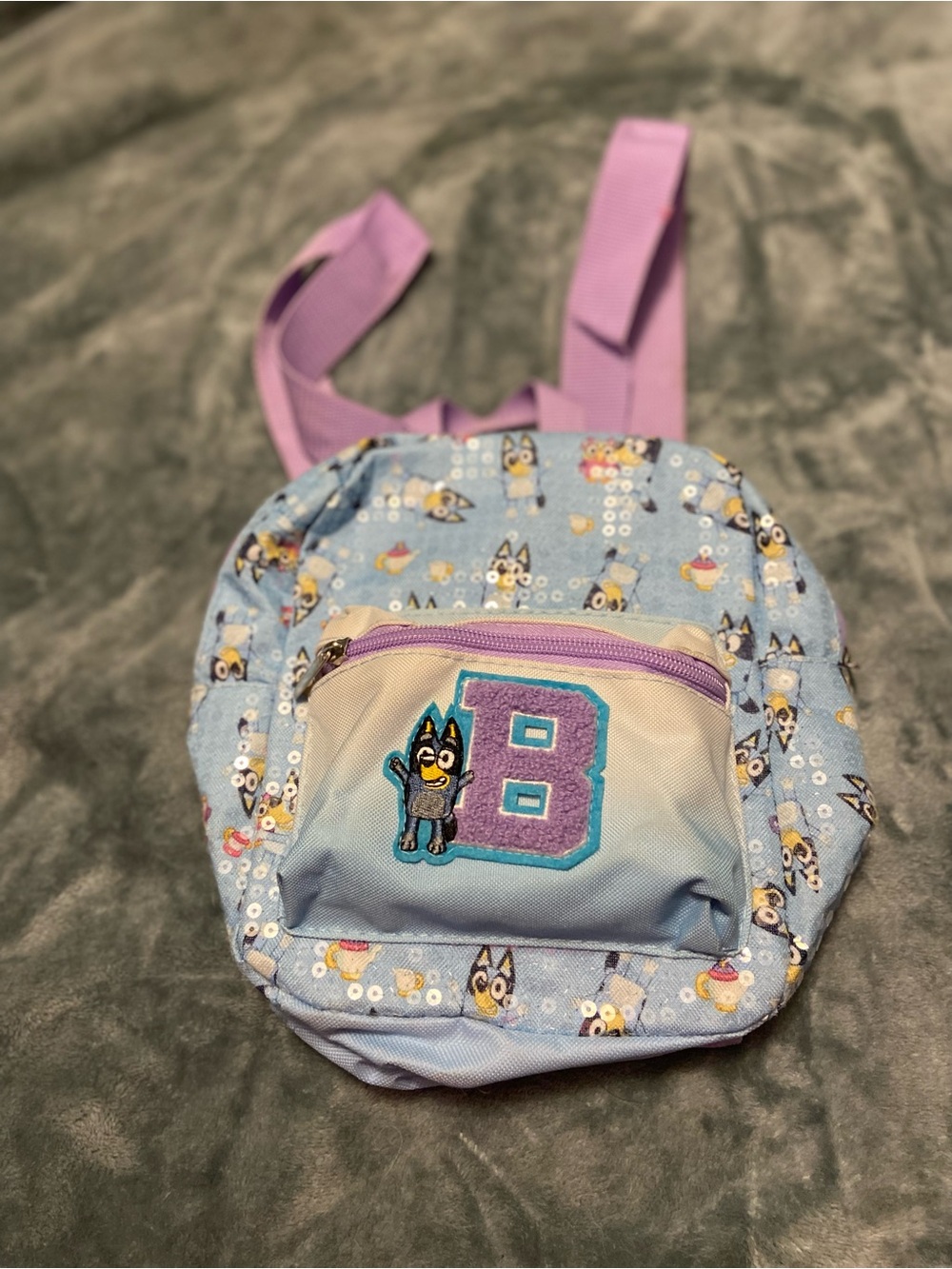 Blue & Purple Kids Character Backpack with 'B' Patch